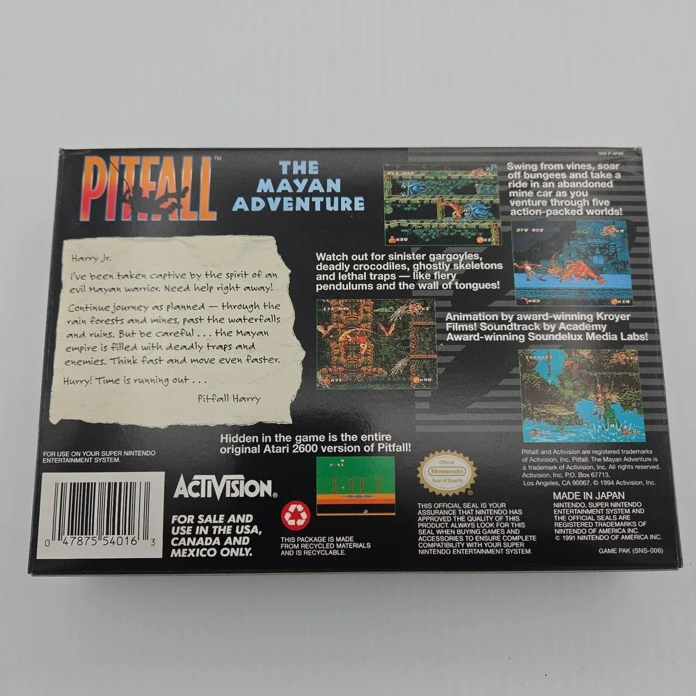 Pitfall The Mayan Adventure Super Nintendo SNES - CIB + Poster